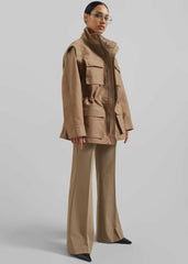 Melton Detachable Sleeve Cargo Jacket - Camel