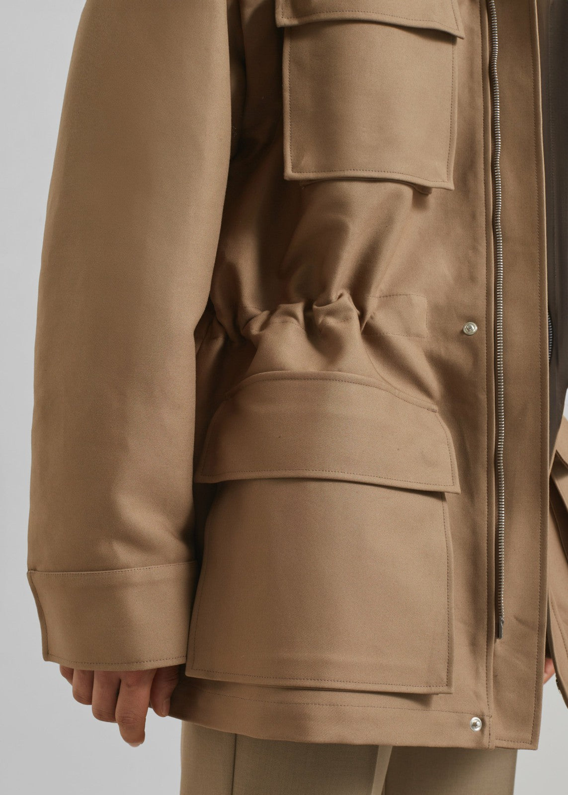 Melton Detachable Sleeve Cargo Jacket - Camel