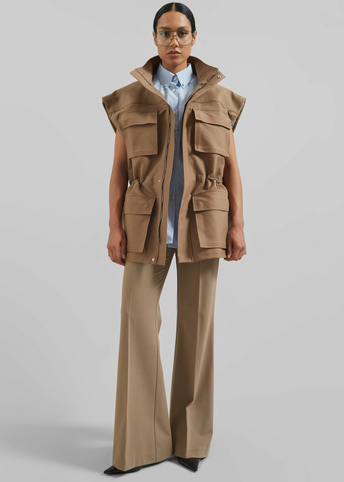 Melton Detachable Sleeve Cargo Jacket - Camel