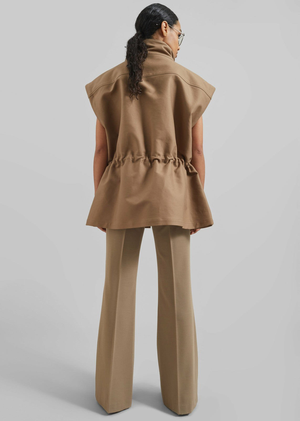 Melton Detachable Sleeve Cargo Jacket - Camel