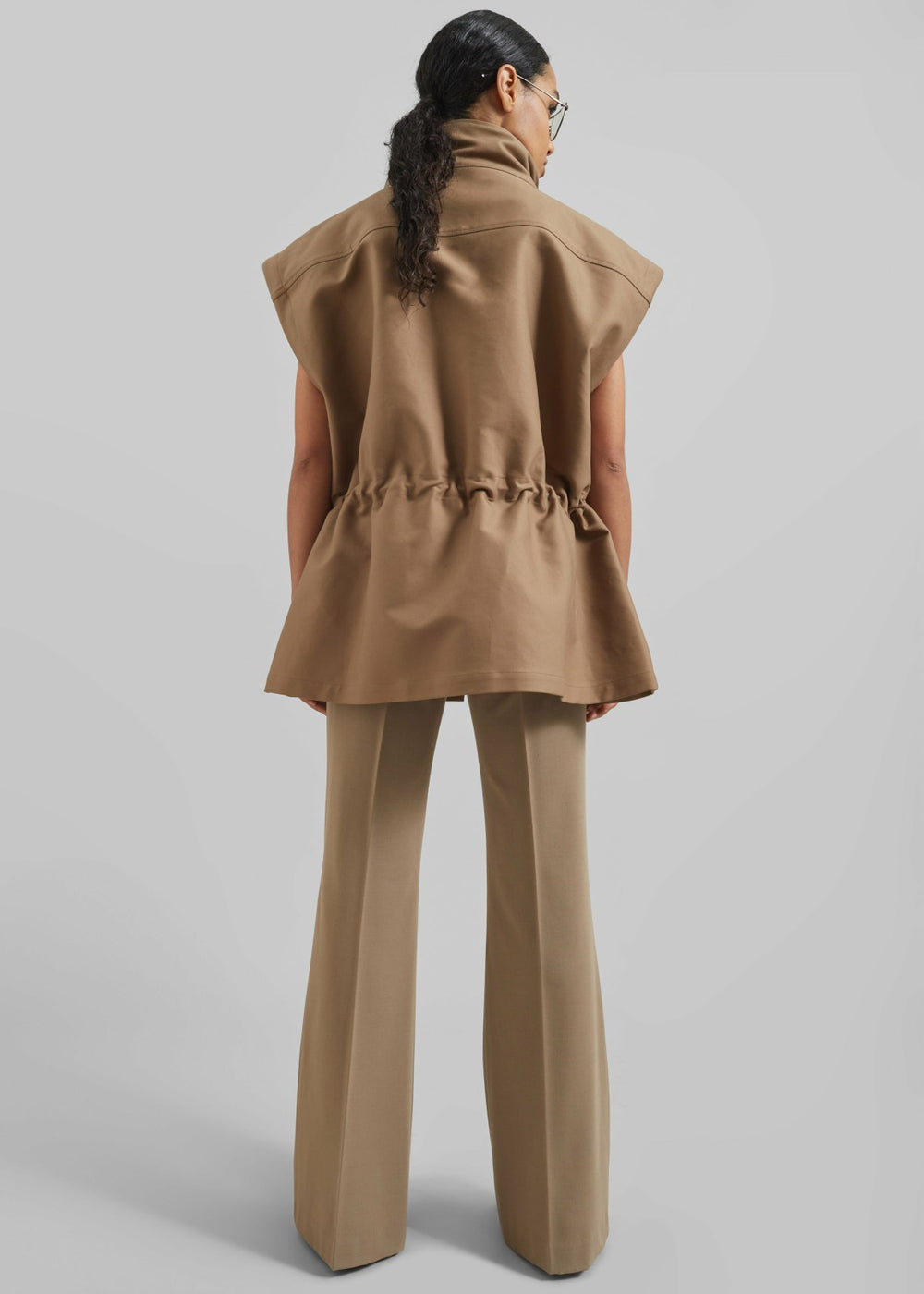 Melton Detachable Sleeve Cargo Jacket - Camel
