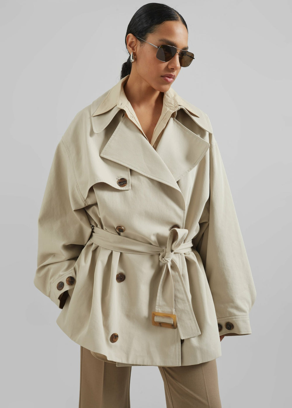 Mavis Oversized Short Trench - Beige