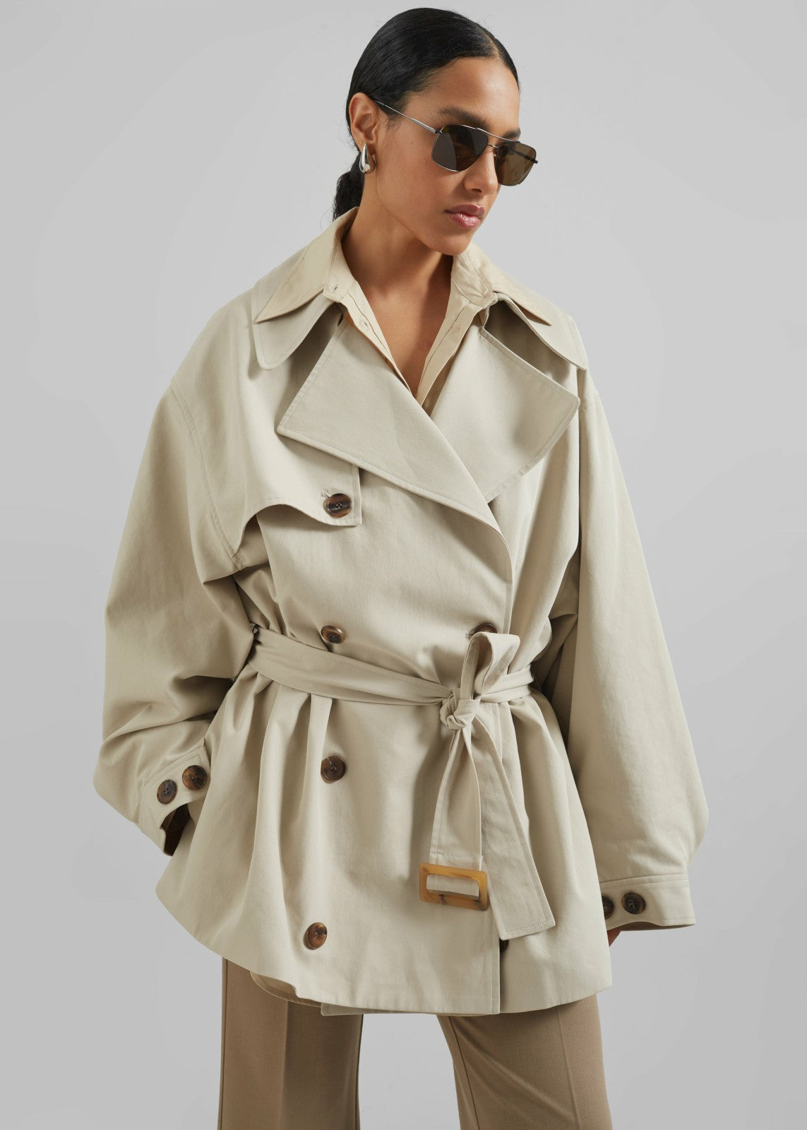 Mavis Oversized Short Trench - Beige