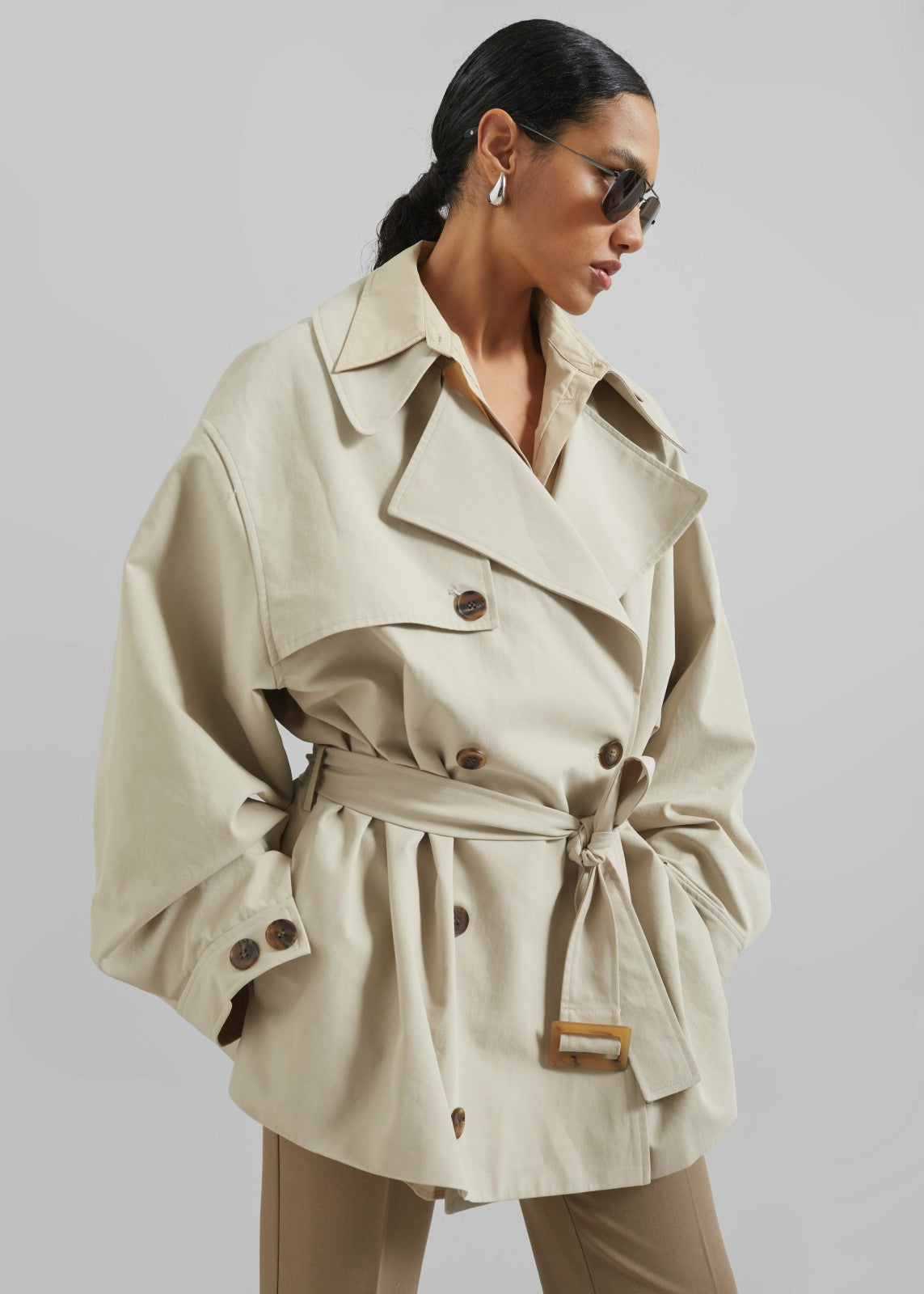 Mavis Oversized Short Trench - Beige