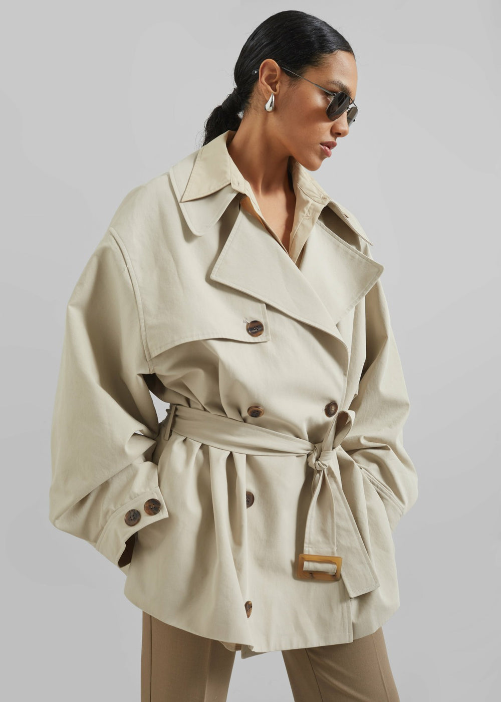 Mavis Oversized Short Trench - Beige