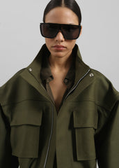 Melton Detachable Sleeve Cargo Jacket - Khaki