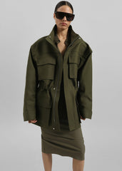Melton Detachable Sleeve Cargo Jacket - Khaki