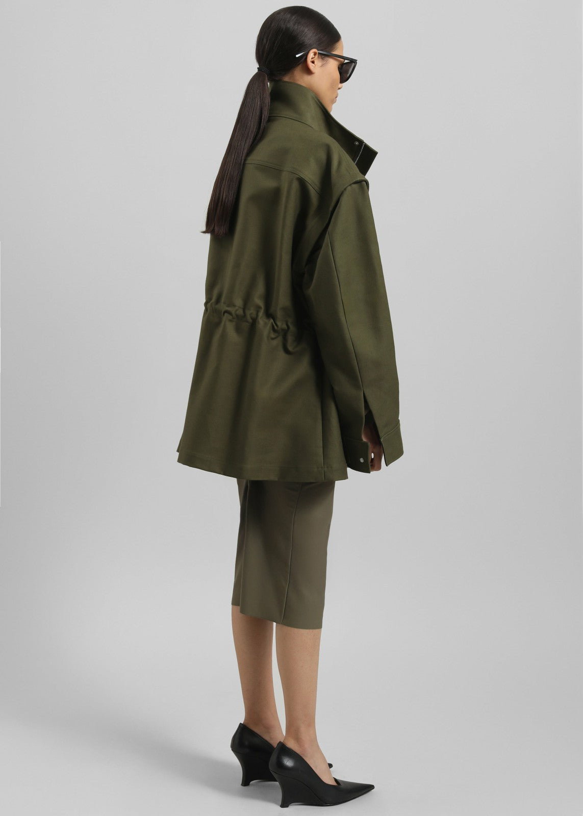Melton Detachable Sleeve Cargo Jacket - Khaki