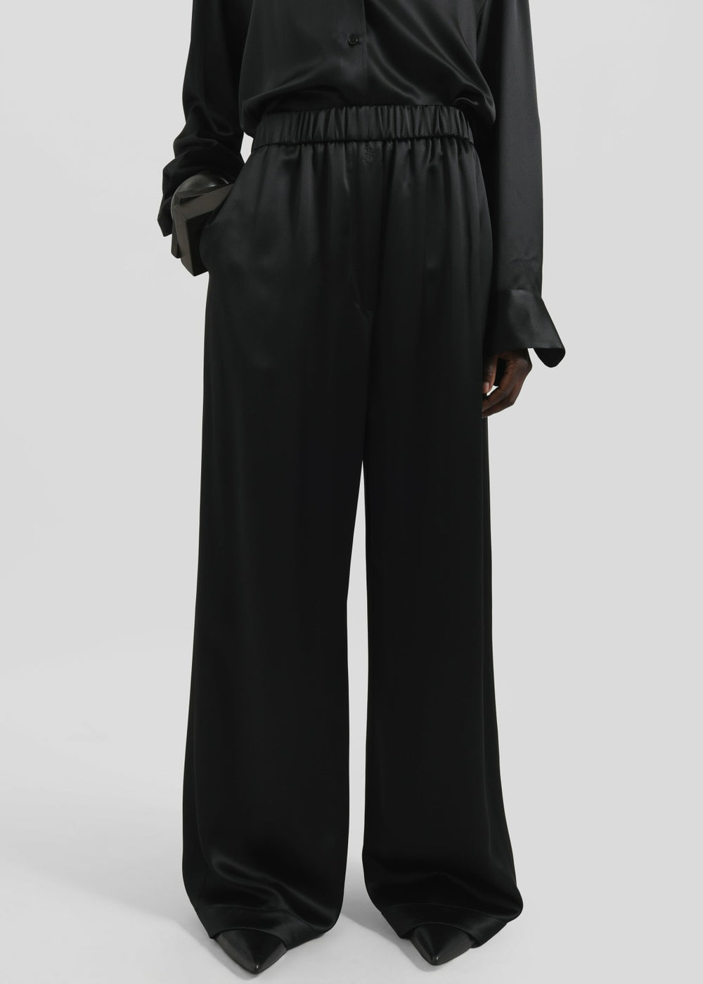 Mirca Satin Elastic Pants - Black