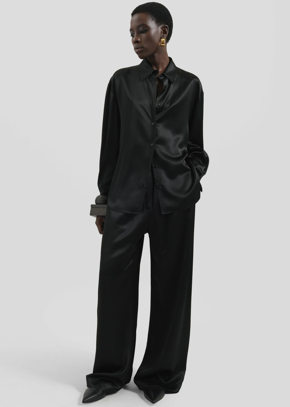 Mirca Satin Elastic Pants - Black