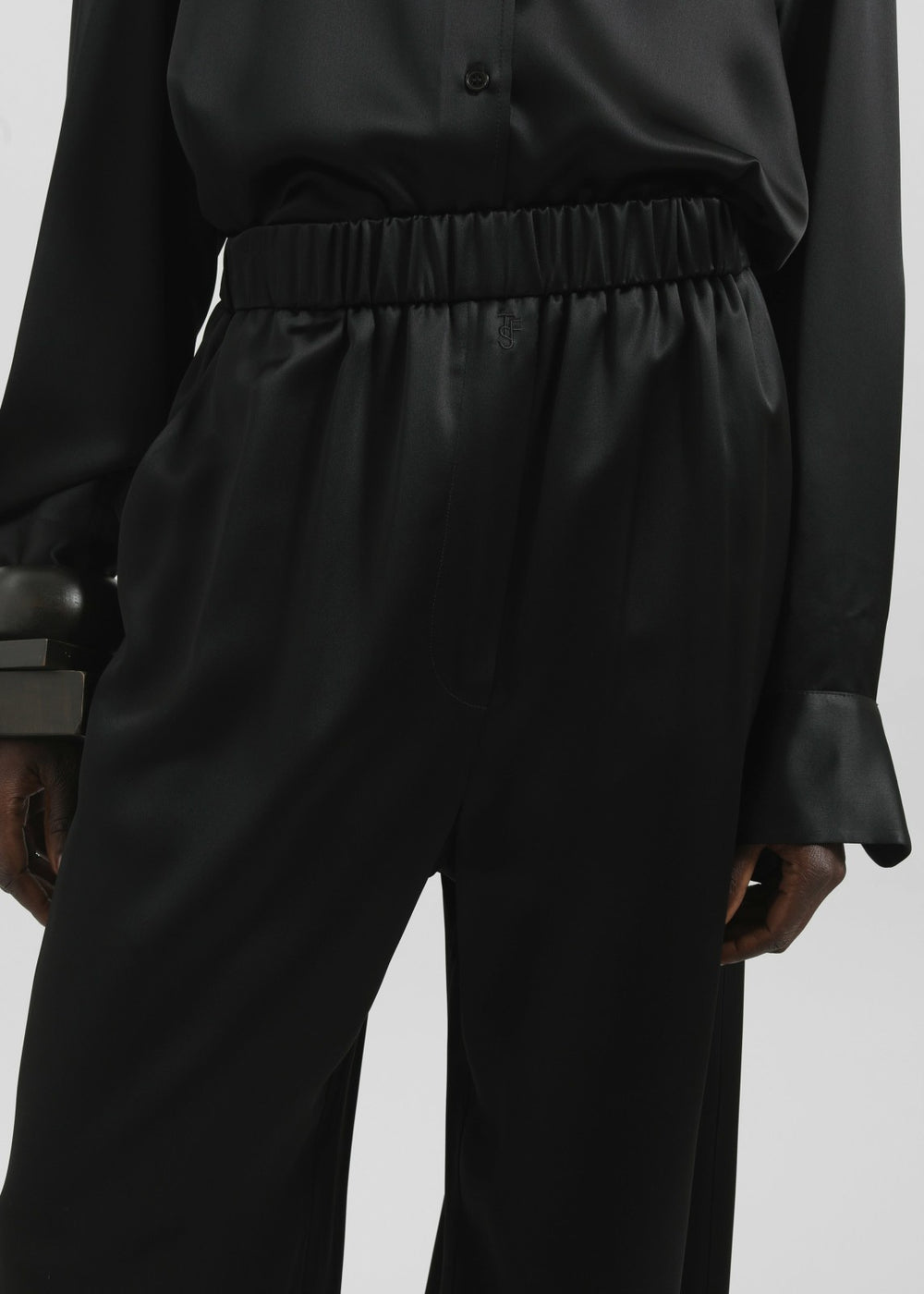 Mirca Satin Elastic Pants - Black