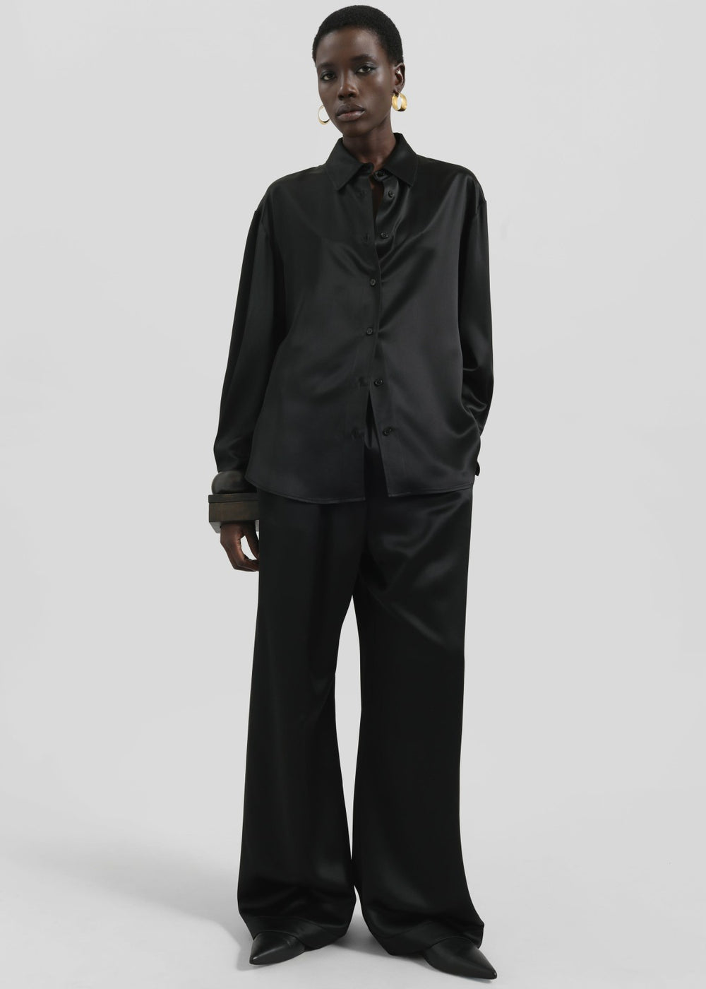 Mirca Satin Elastic Pants - Black