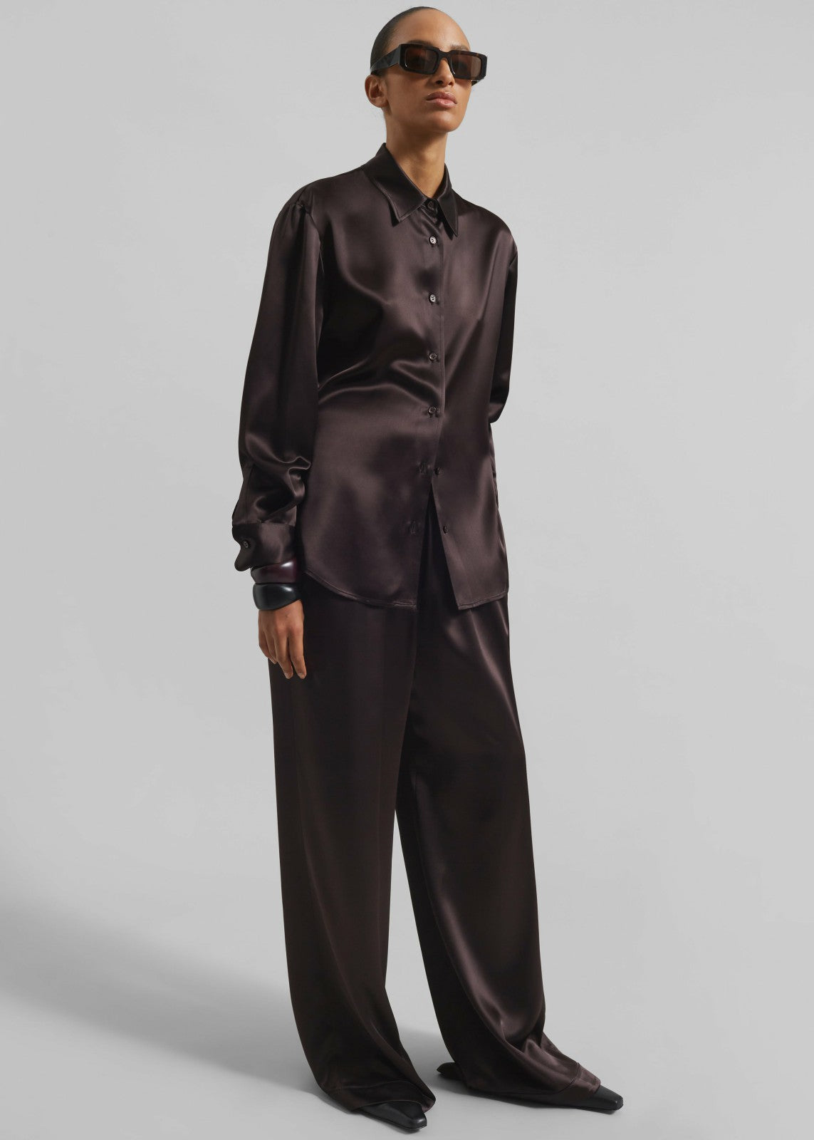 Peri Satin Shirt - Brown