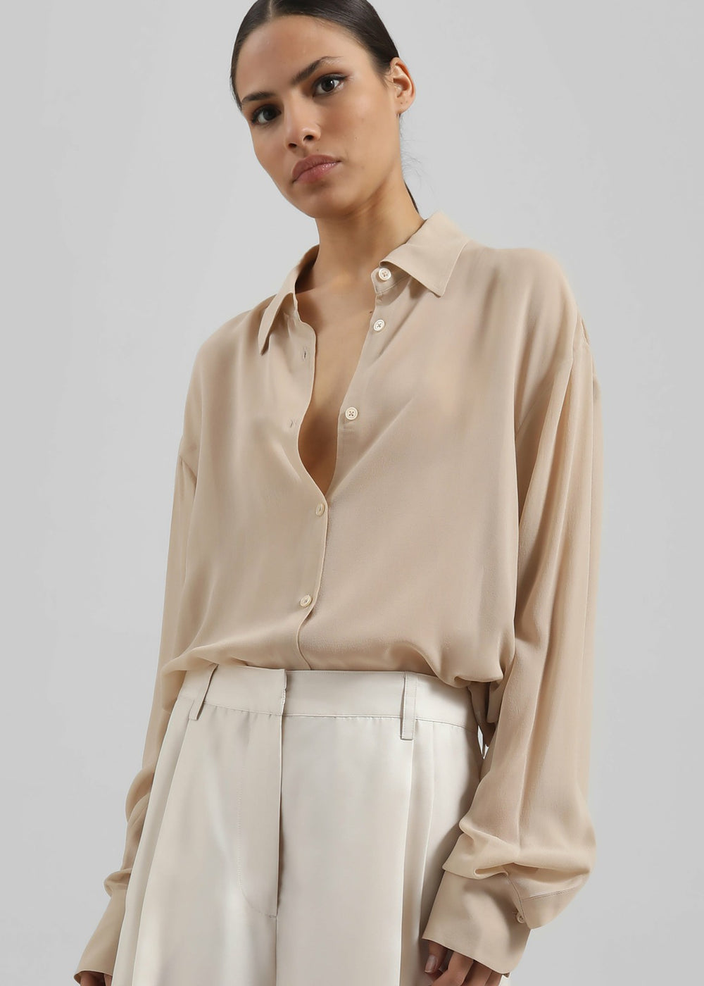 Peri Silk Georgette Shirt - Beige