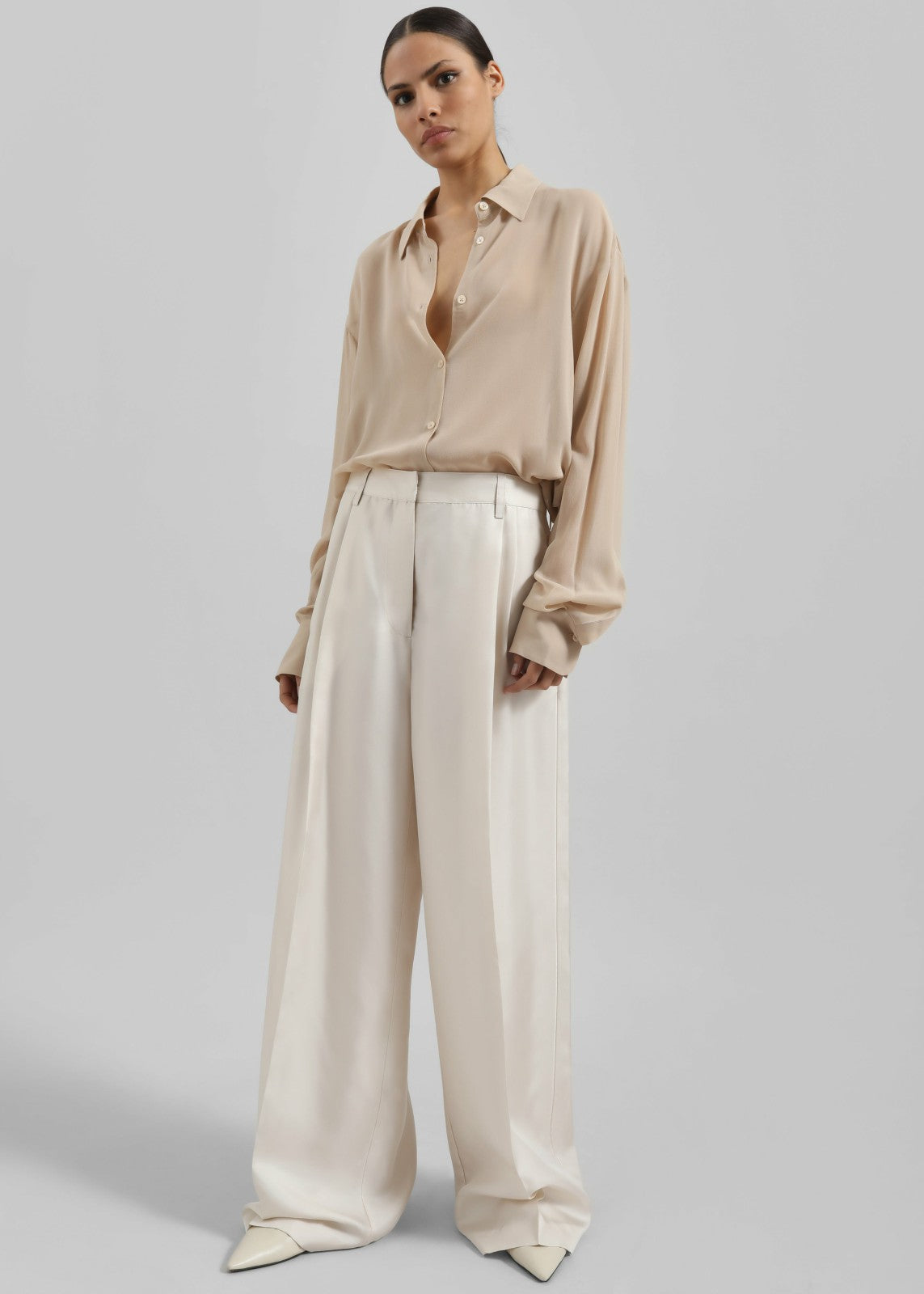 Peri Silk Georgette Shirt - Beige