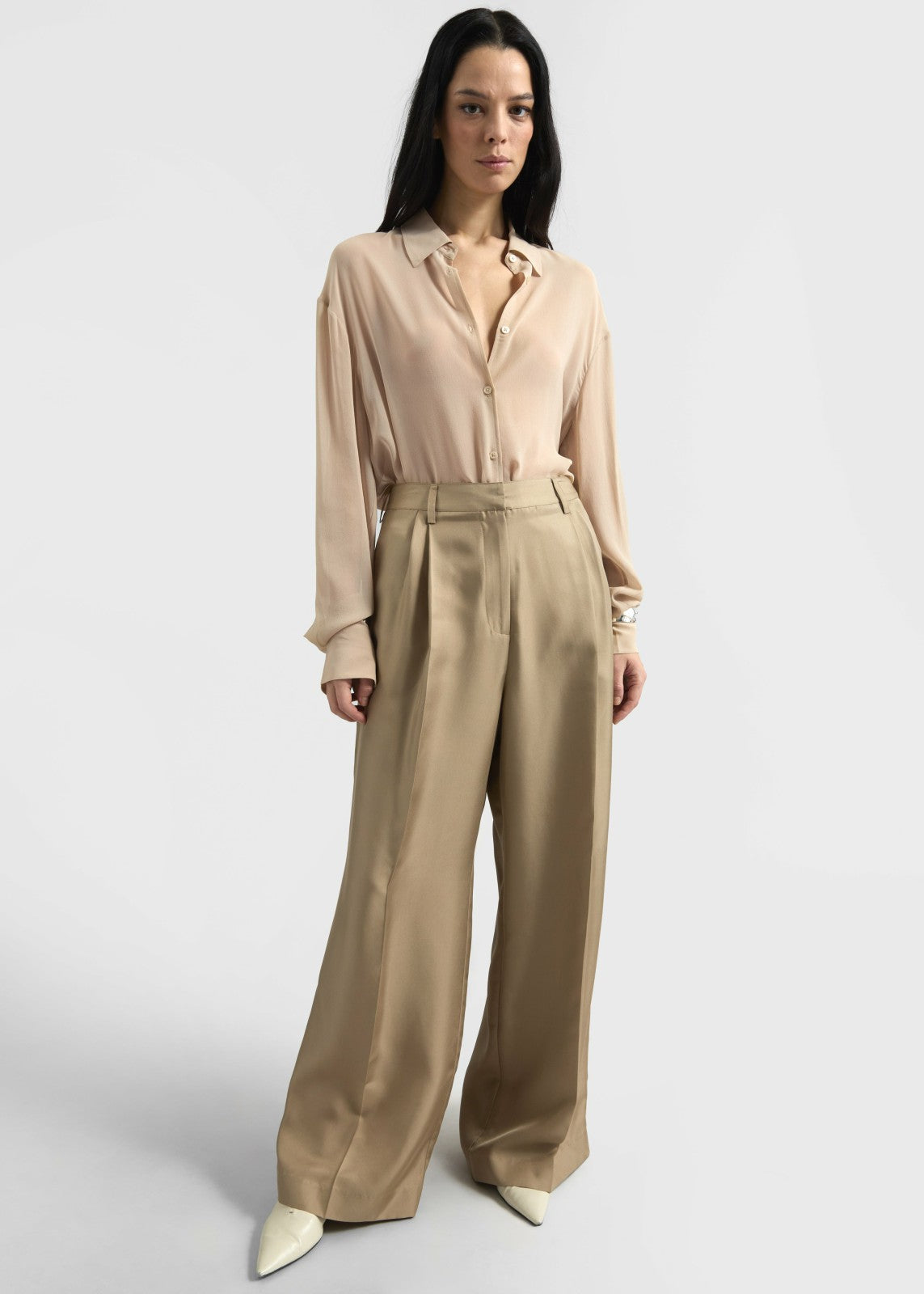 Peri Silk Georgette Shirt - Beige