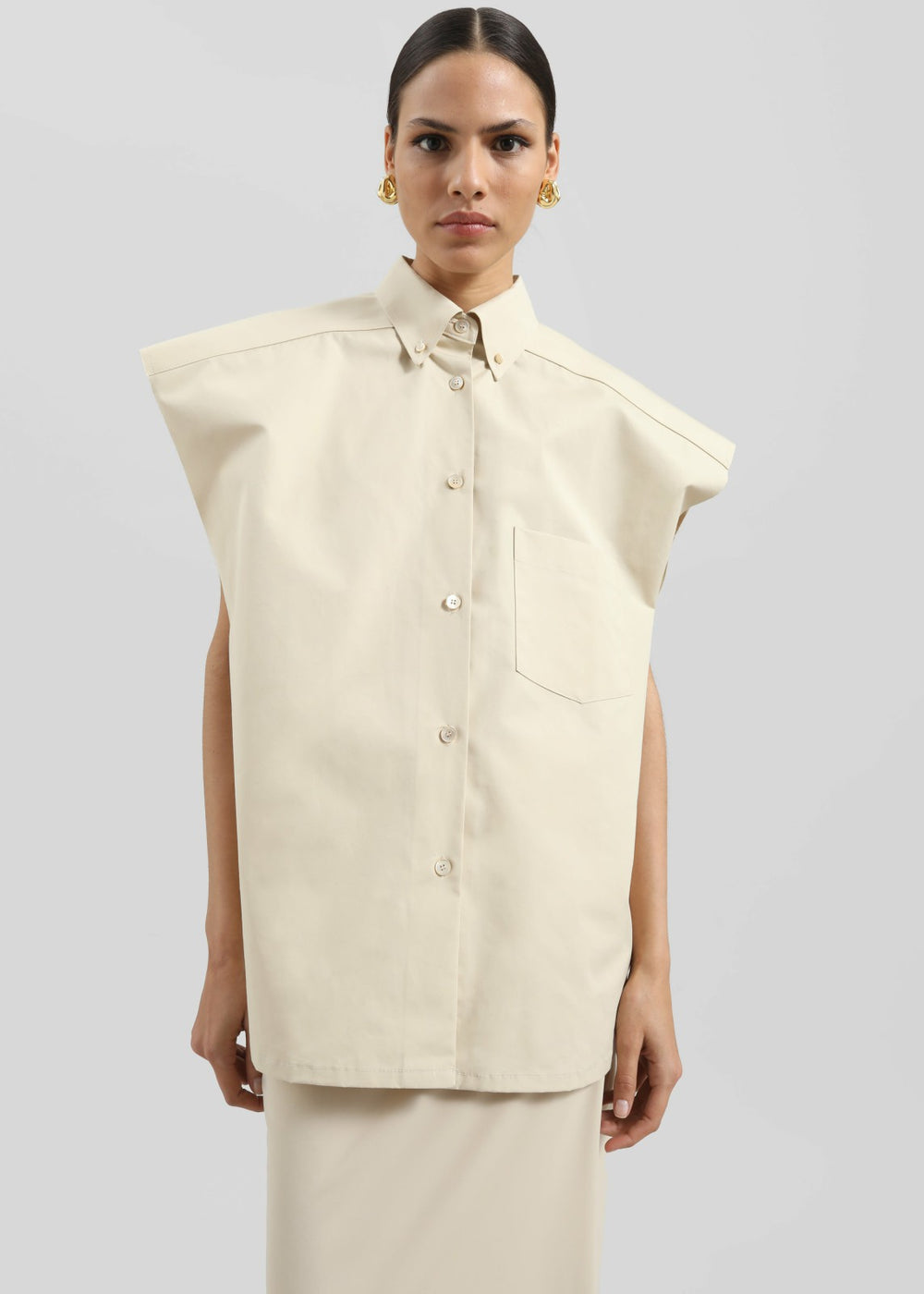 Quenin Sleeveless Button Down Shirt - Beige