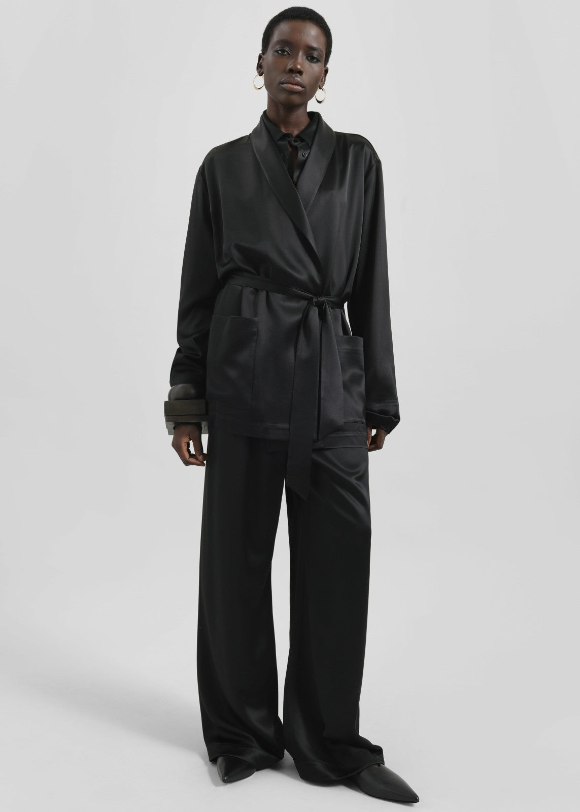 Scarlett Satin Kimono Jacket - Black
