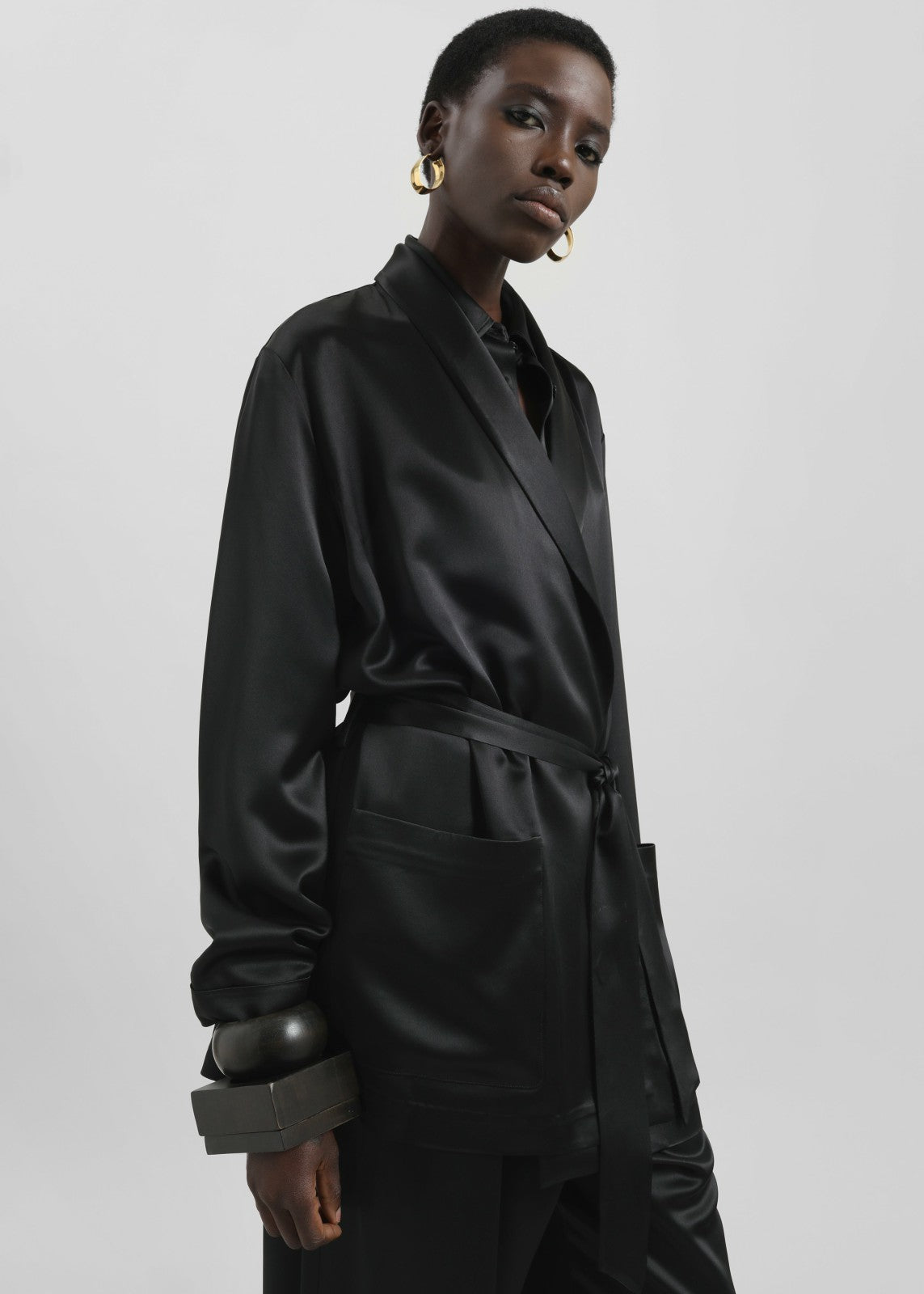 Scarlett Satin Kimono Jacket - Black