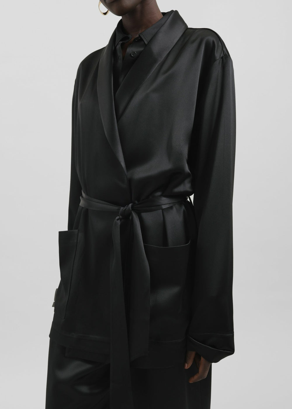 Scarlett Satin Kimono Jacket - Black