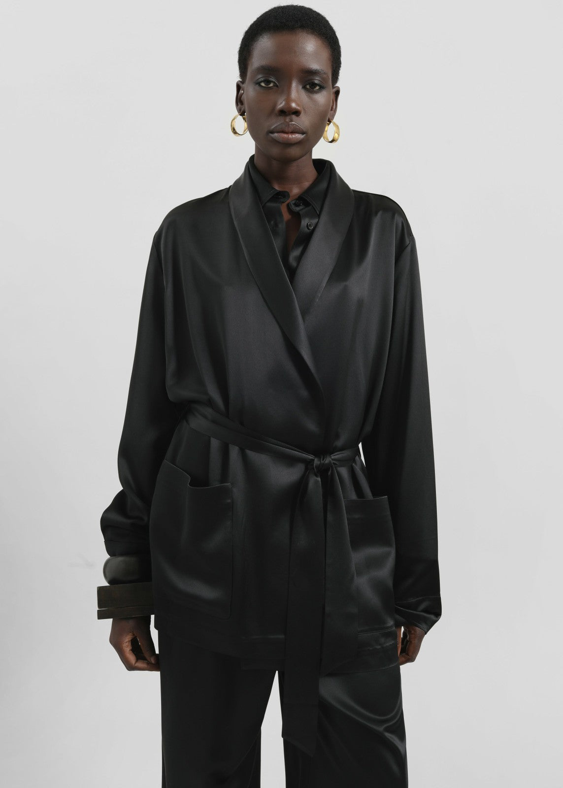Scarlett Satin Kimono Jacket - Black