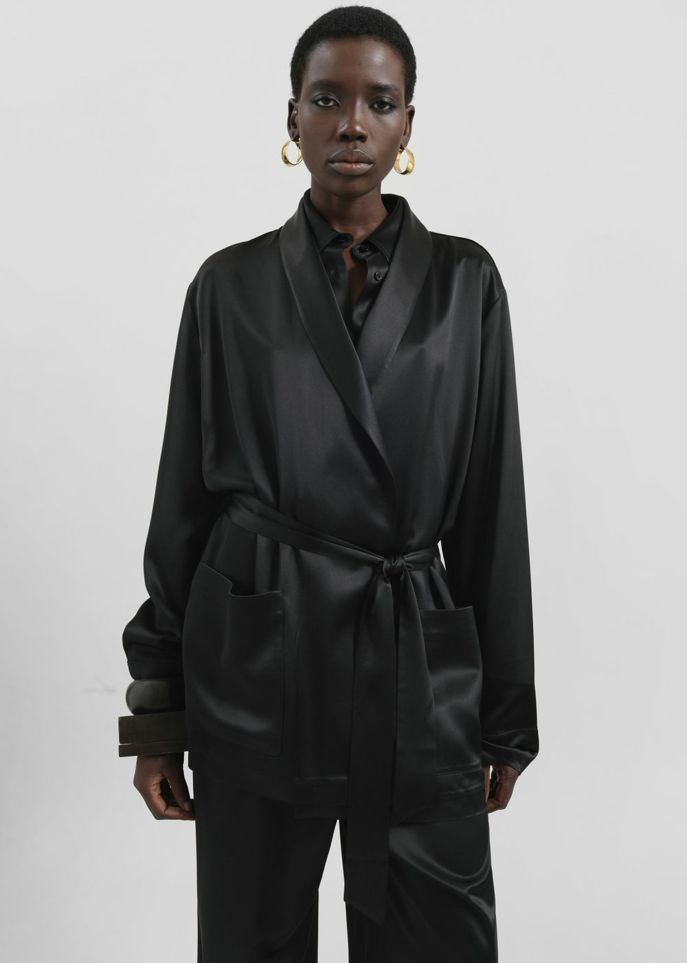 Scarlett Satin Kimono Jacket - Black
