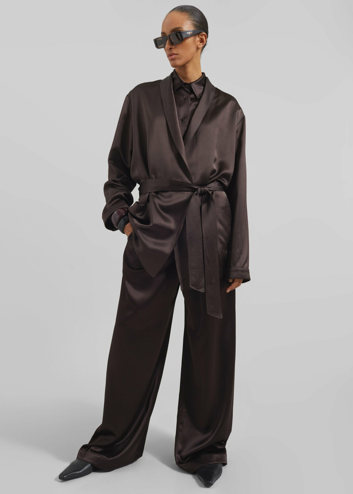 Scarlett Satin Kimono Jacket - Brown