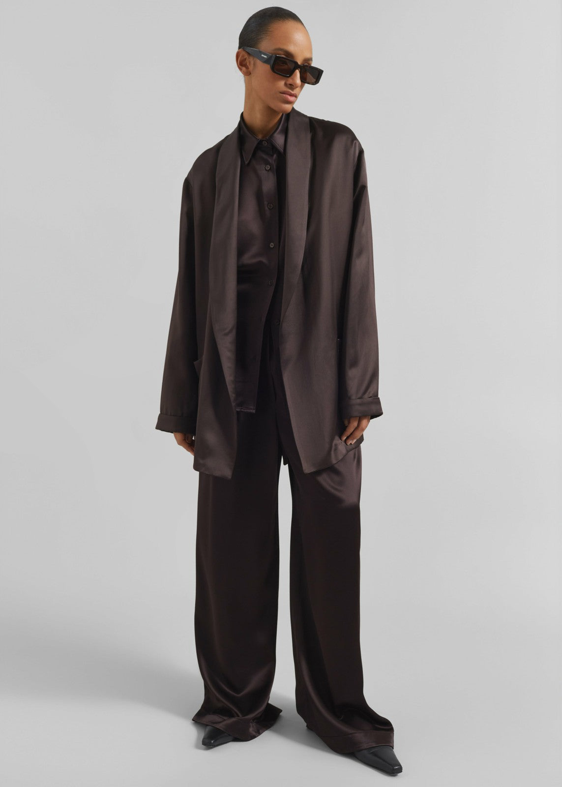 Scarlett Satin Kimono Jacket - Brown