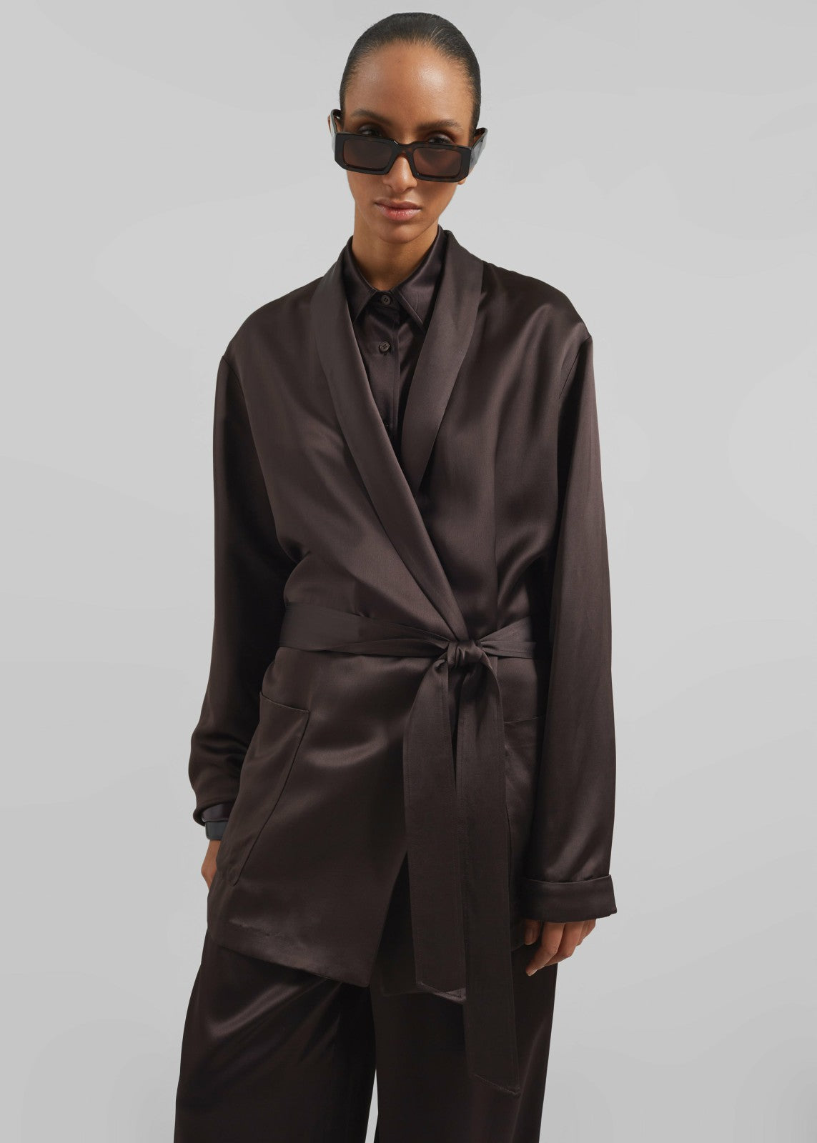 Scarlett Satin Kimono Jacket - Brown