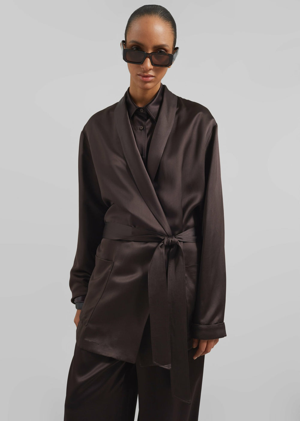 Scarlett Satin Kimono Jacket - Brown