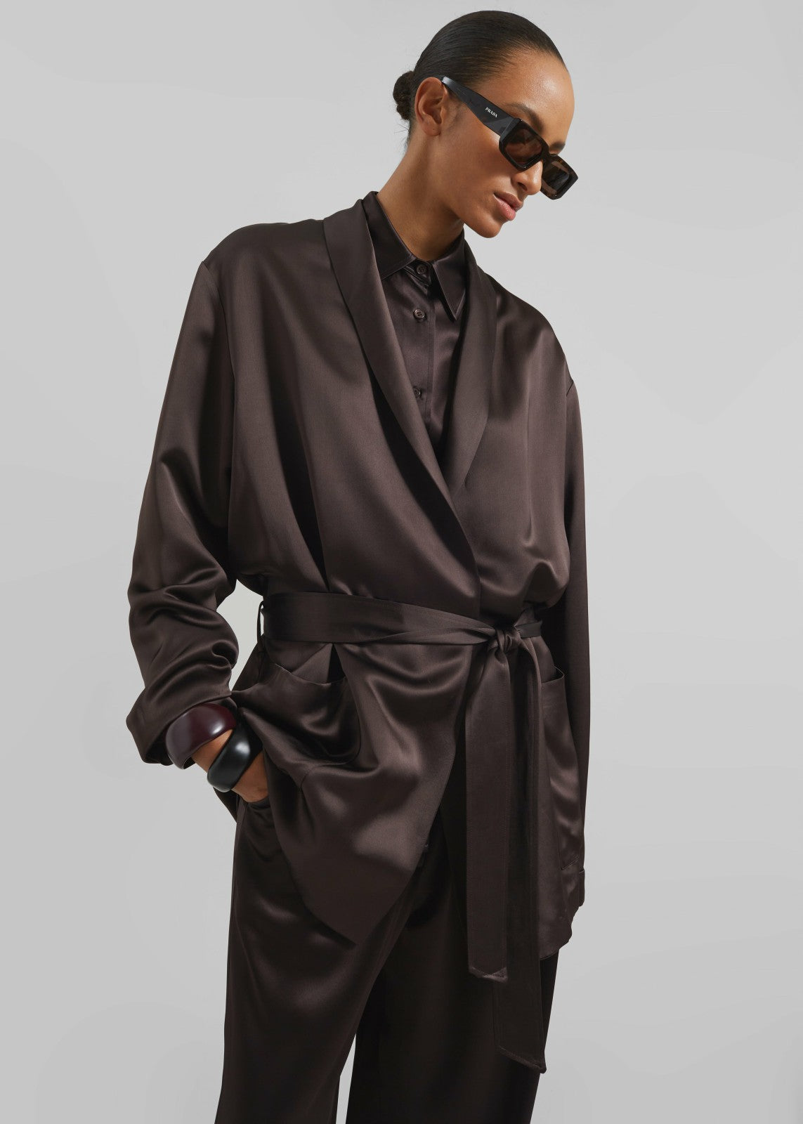 Scarlett Satin Kimono Jacket - Brown