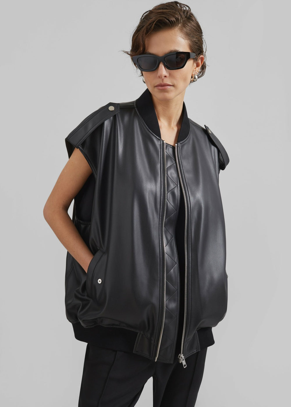 Slane Sleeveless Faux Leather Jacket - Black