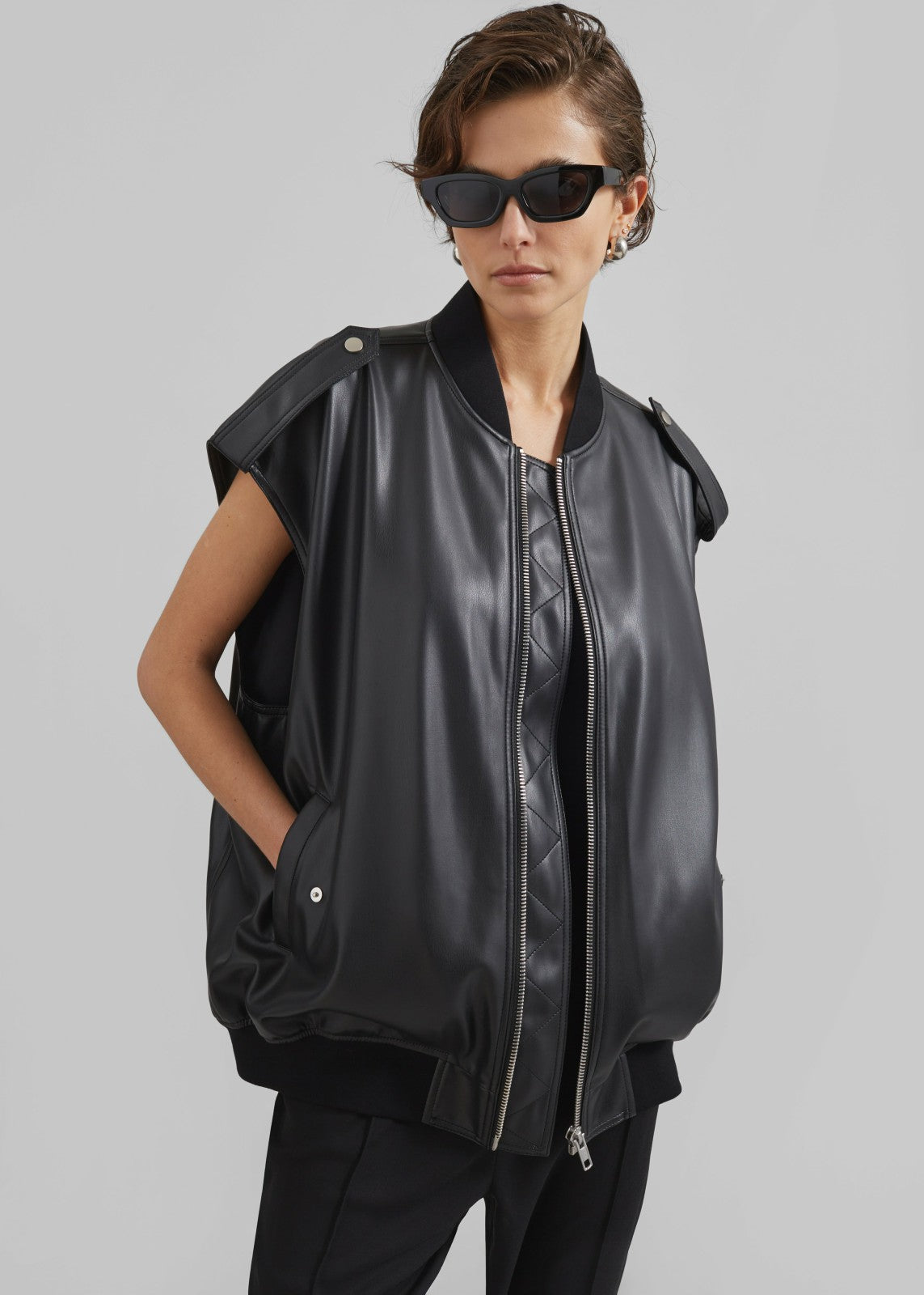 Slane Sleeveless Faux Leather Jacket - Black
