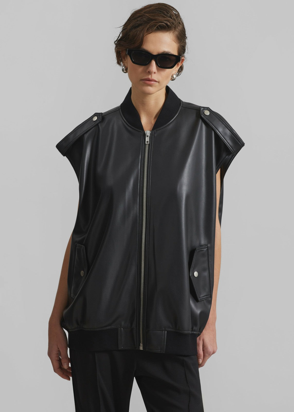 Slane Sleeveless Faux Leather Jacket - Black
