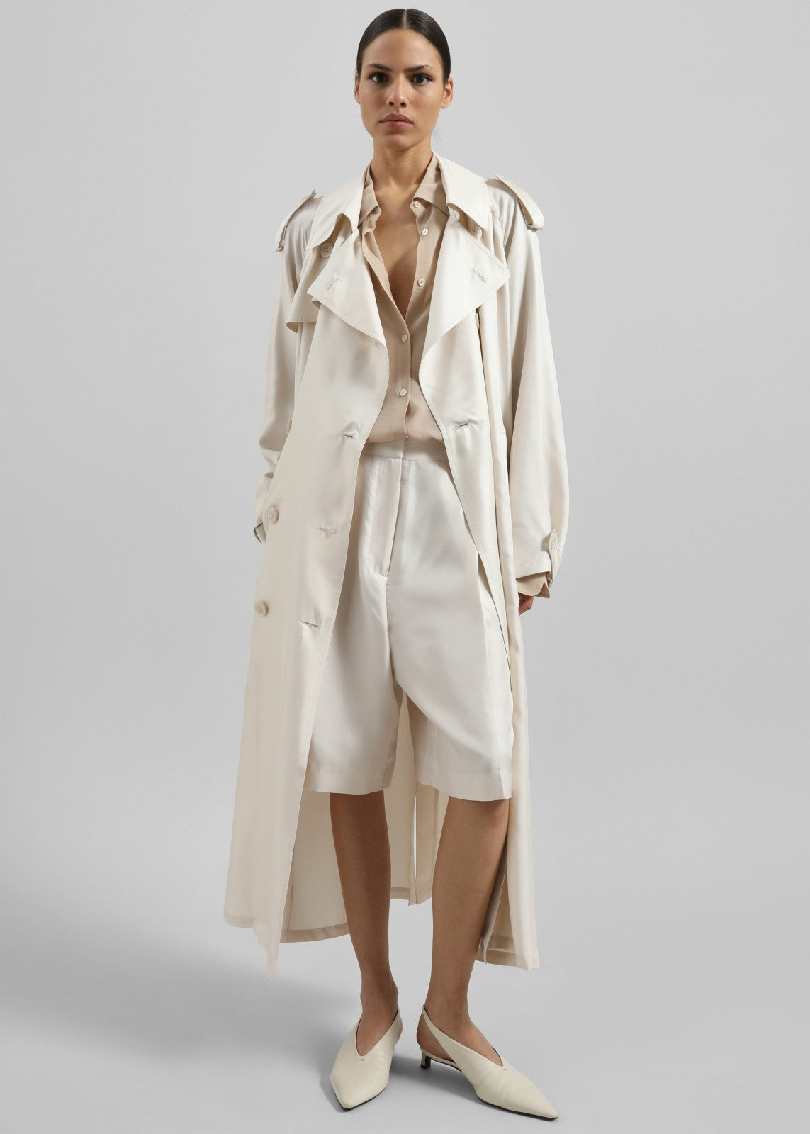 Veyron Silk Trench - Ivory