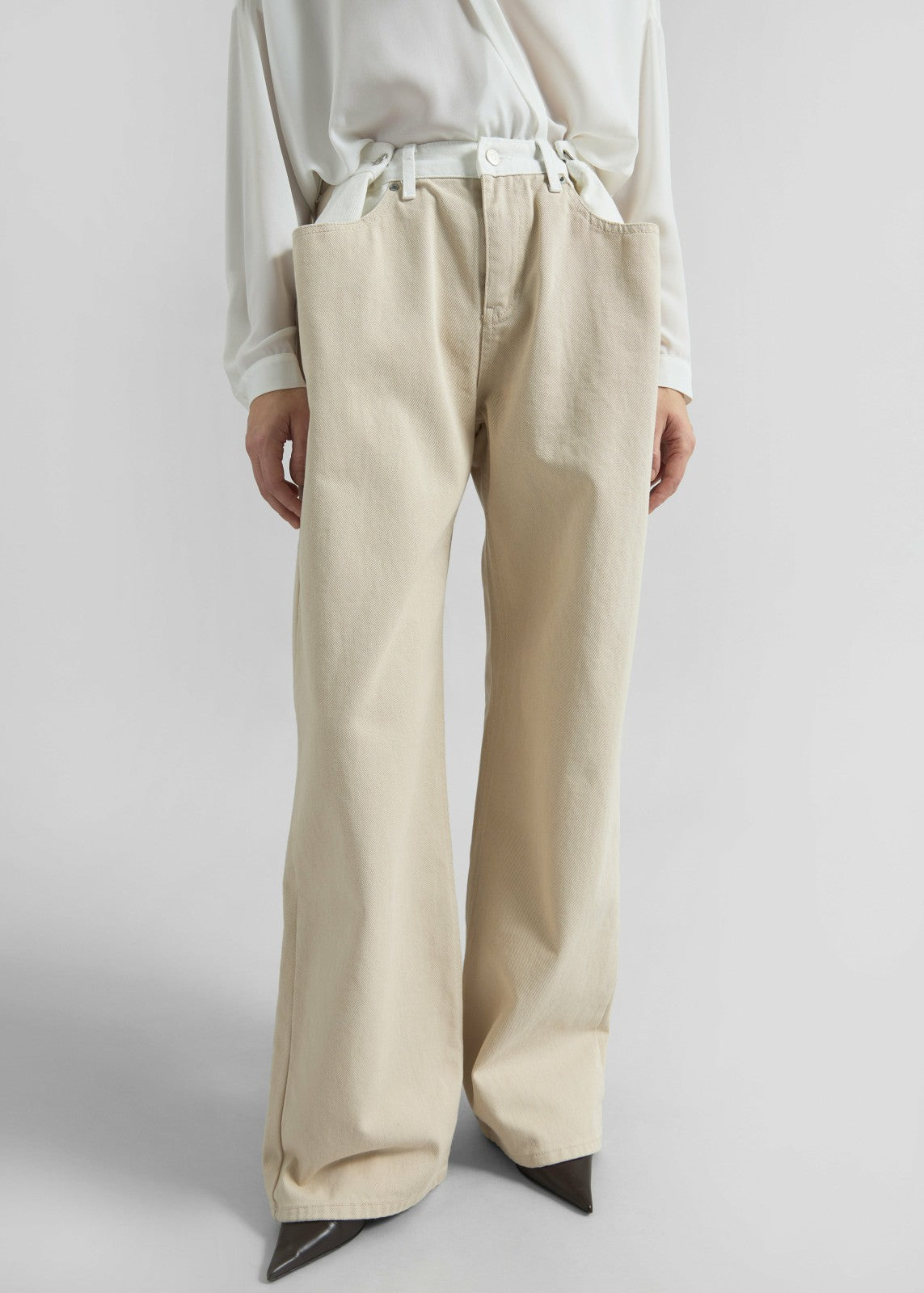 Hayla Contrast Denim Pants - Beige/Off White
