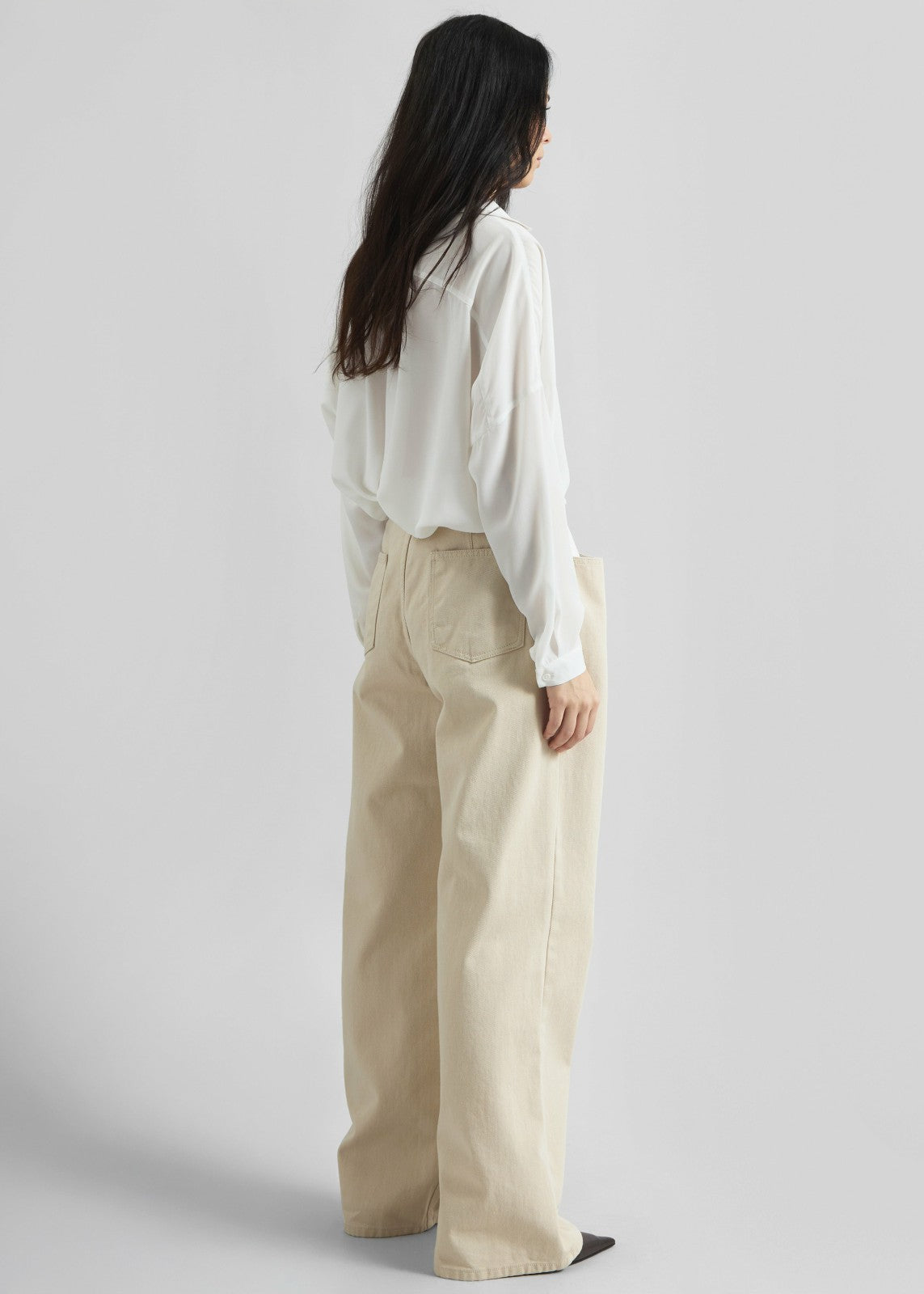 Hayla Contrast Denim Pants - Beige/Off White
