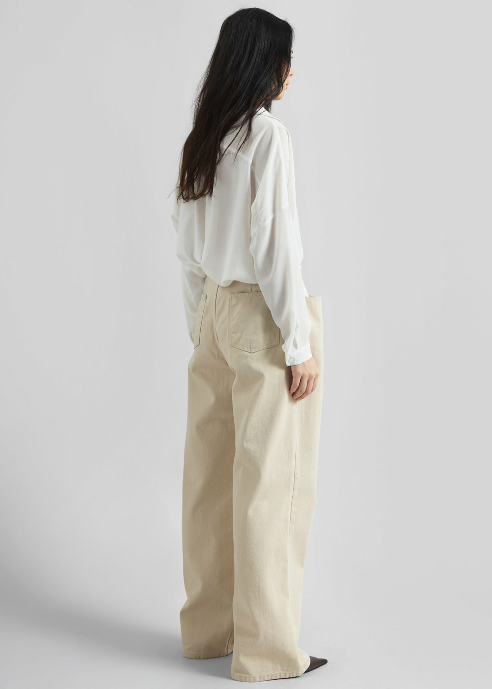 Hayla Contrast Denim Pants - Beige/Off White