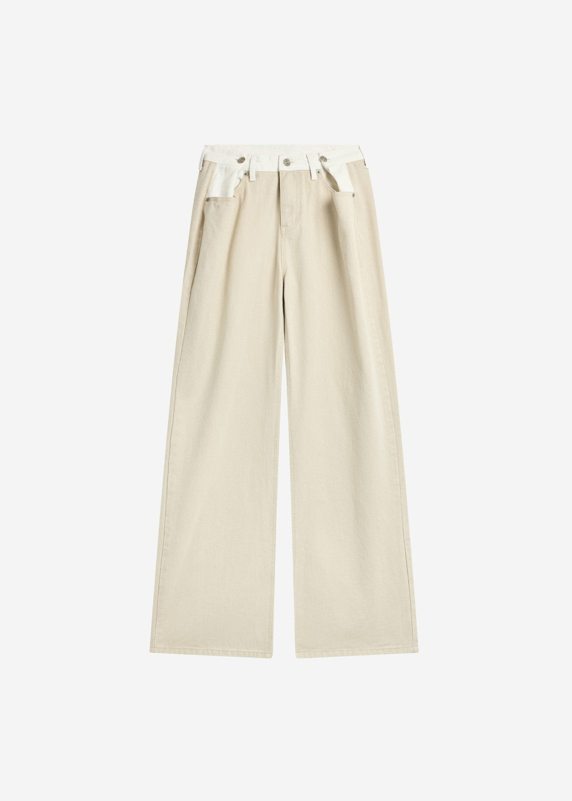 Hayla Contrast Denim Pants - Beige/Off White