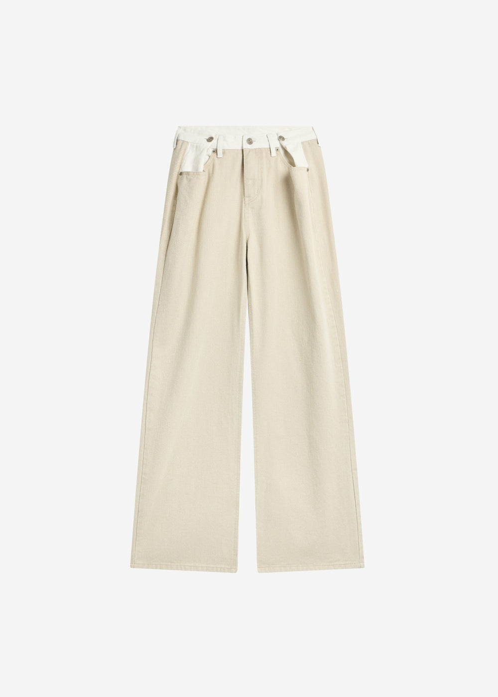 Hayla Contrast Denim Pants - Beige/Off White
