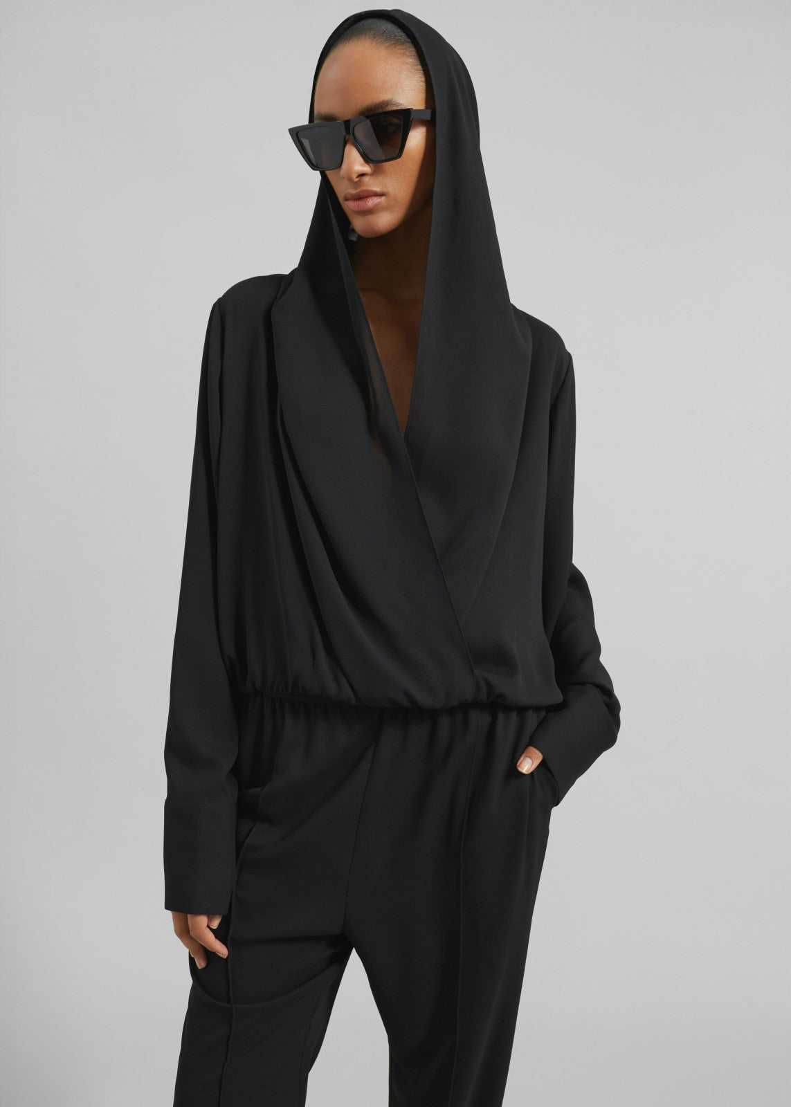 Annie Fluid Hooded Blouse - Black