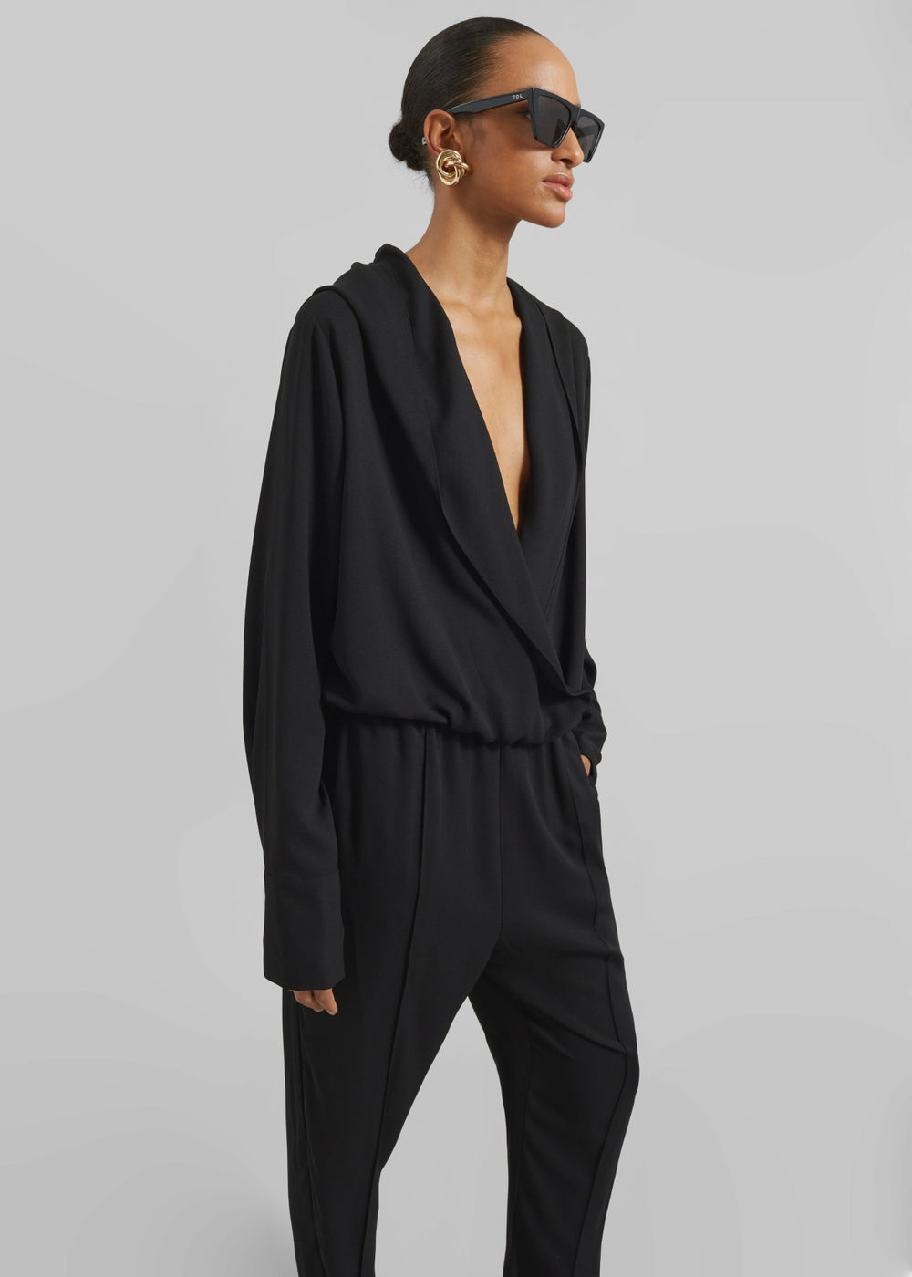 Annie Fluid Hooded Blouse - Black