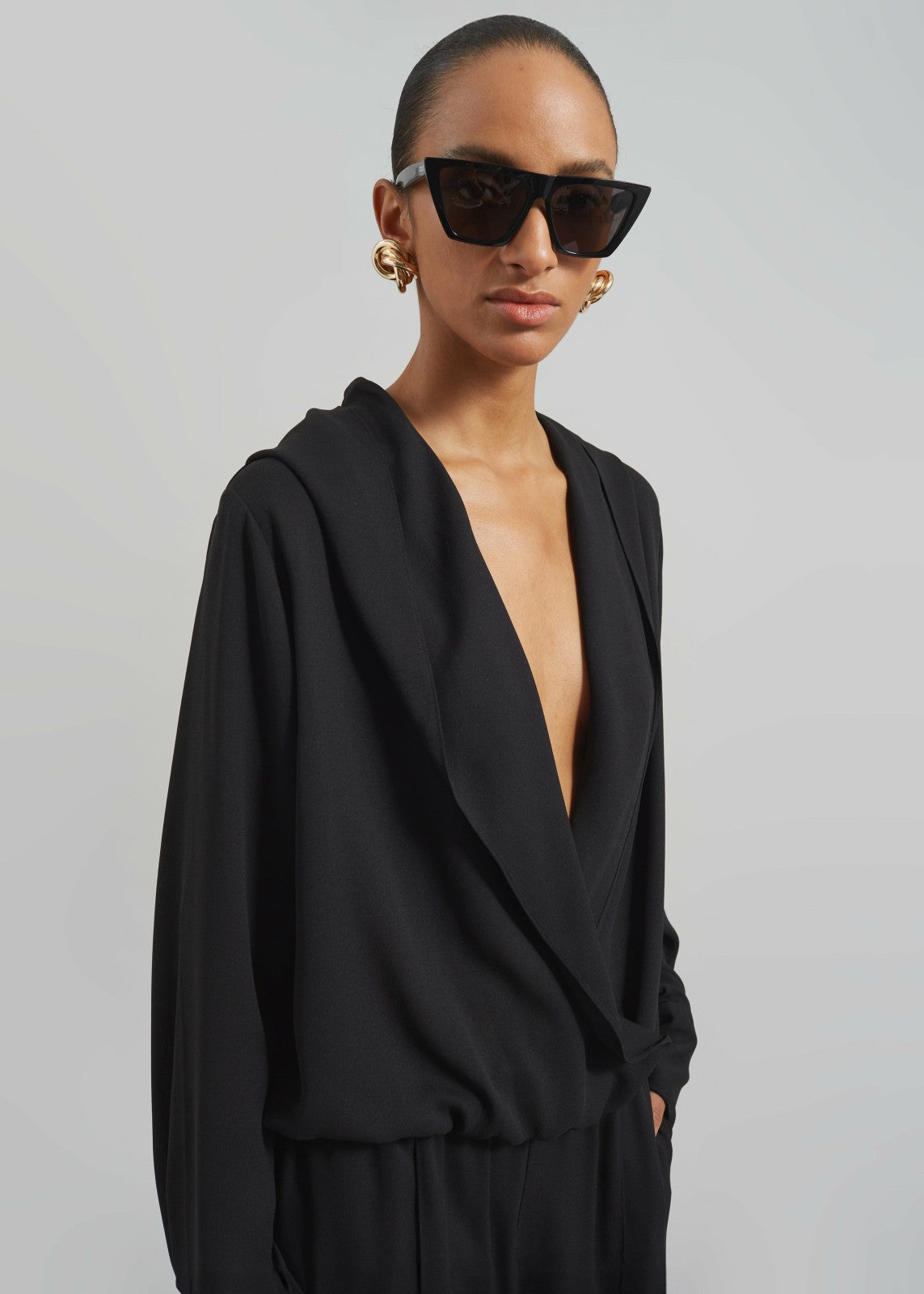 Annie Fluid Hooded Blouse - Black