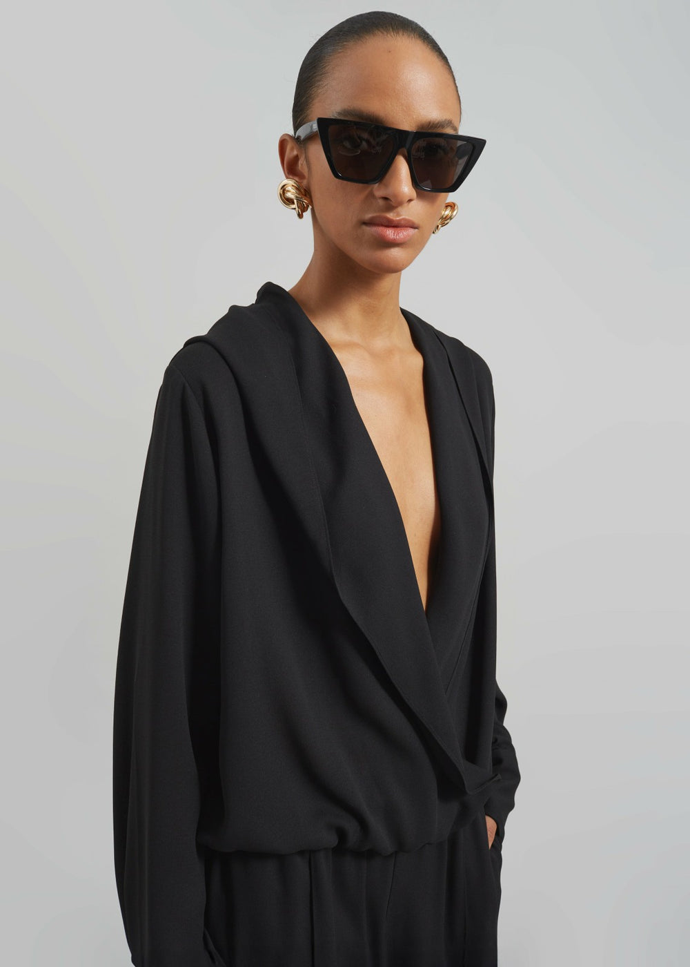 Annie Fluid Hooded Blouse - Black