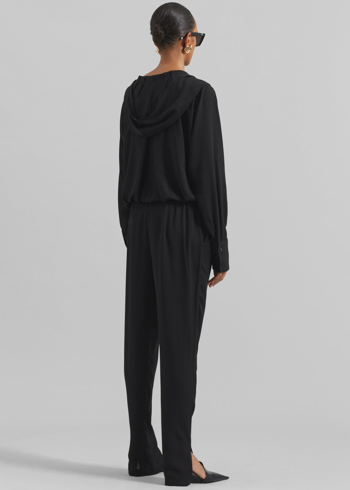 Annie Fluid Hooded Blouse - Black