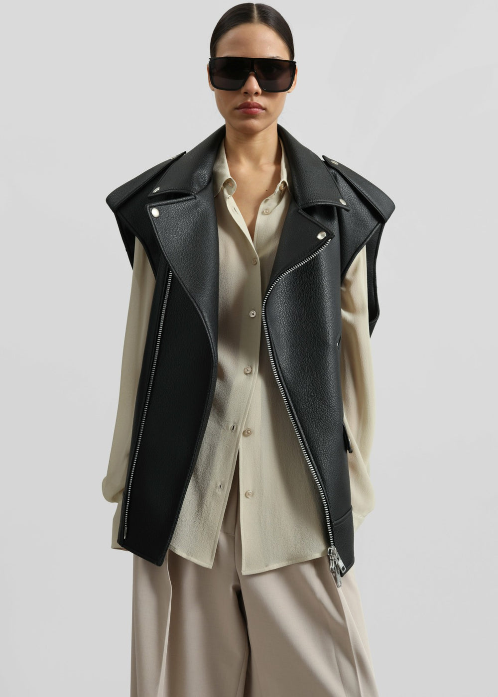 Chicago Oversized Biker Vest - Black