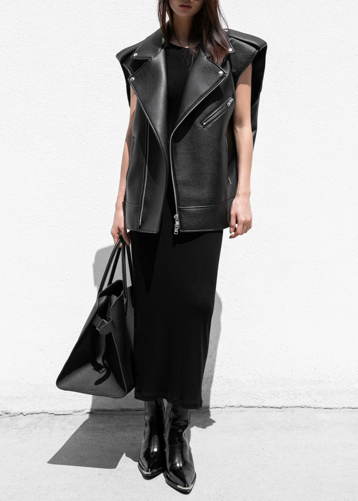 Chicago Oversized Biker Vest - Black