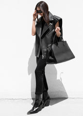 Chicago Oversized Biker Vest - Black