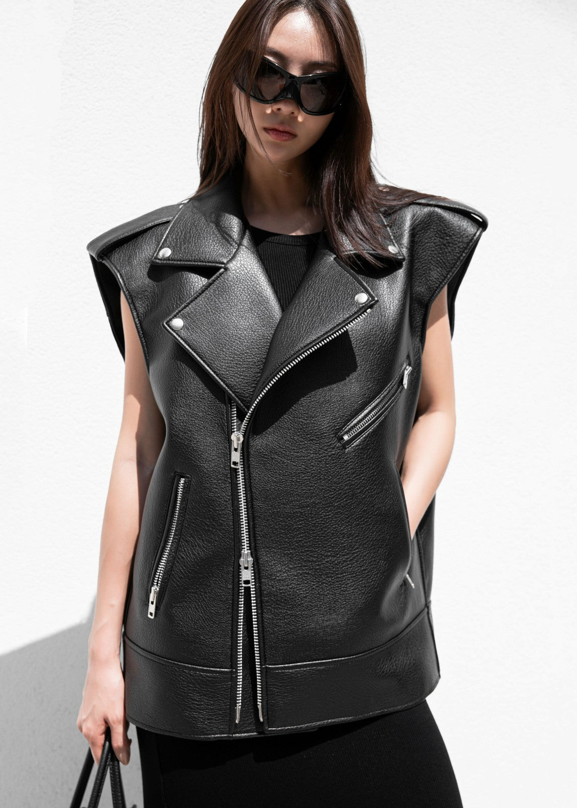 Chicago Oversized Biker Vest - Black