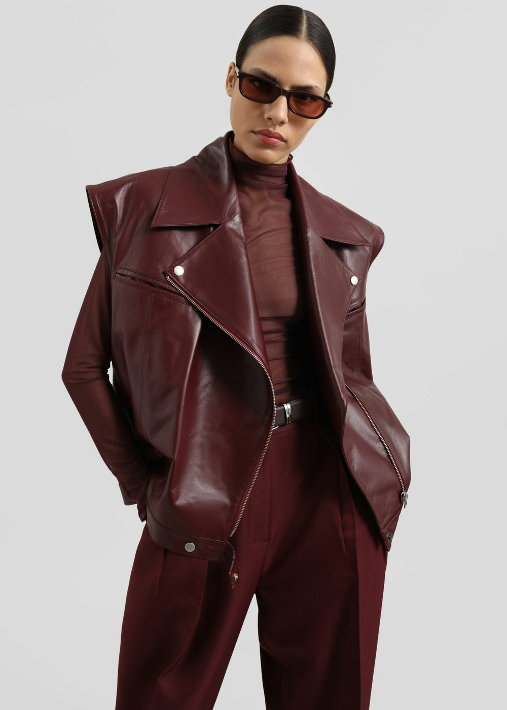 Cetina Leather Vest - Burgundy